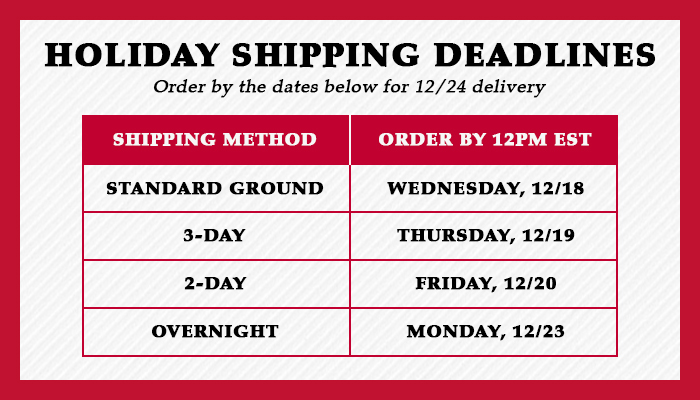 Holiday Shipping Cutoffs