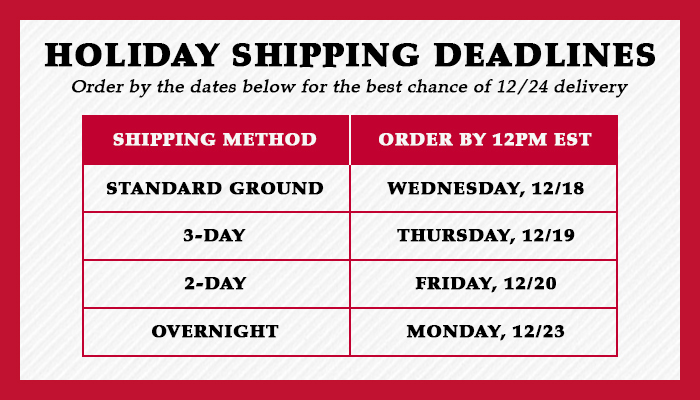 Holiday Shipping Cutoffs